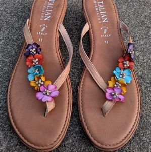 Italian Shoemakers Floral Leather Wedge Sandals 11